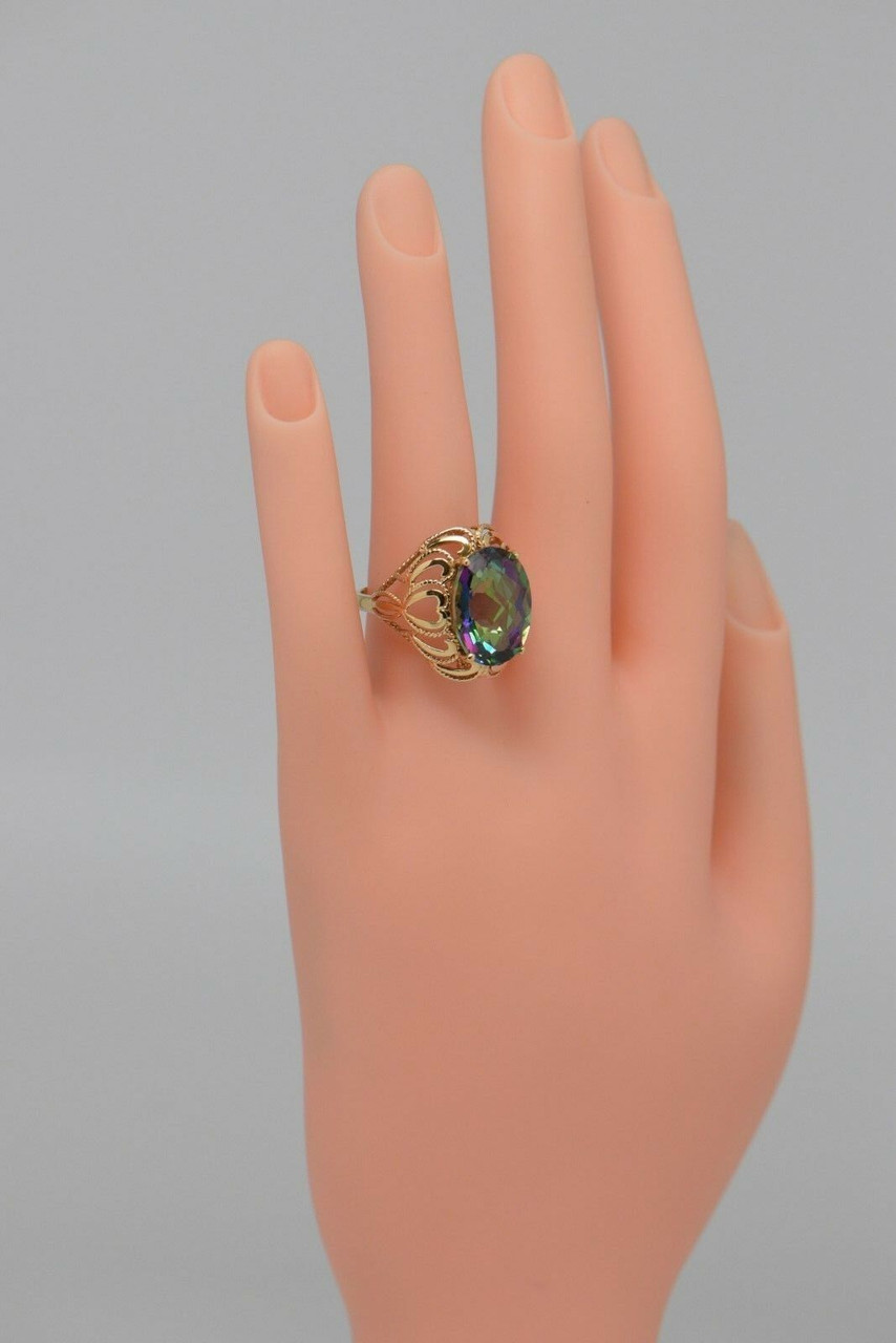 5.60 TCW Emerald-Cut Aurora Borealis Cubic Zirconia 3-Stone Ring Yellow  Gold-Plated - PalmBeach Jewelry